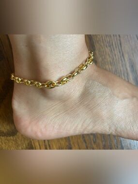 14k yellow Gold Plated Puffy Puffed Anchor Mariner Link Chain anklet 8mm wide